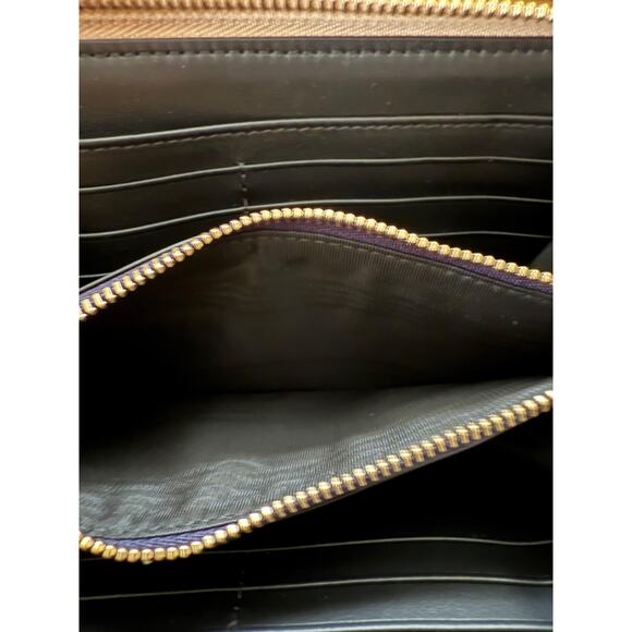 Burberry Wallet Womens Large Zip Around Dark Canvas Blue Check Leather Italy New - Picture 5 of 10